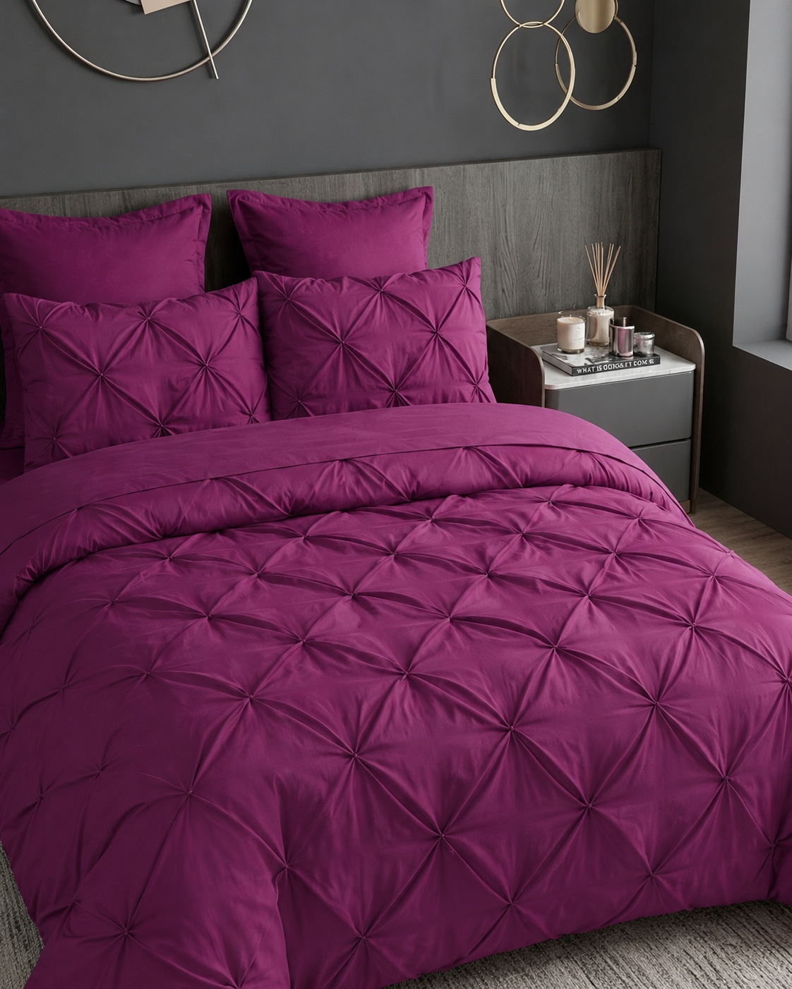 Lenjerie de pat, 6 piese, 100% BUMBAC, 200x230 cm, bordo