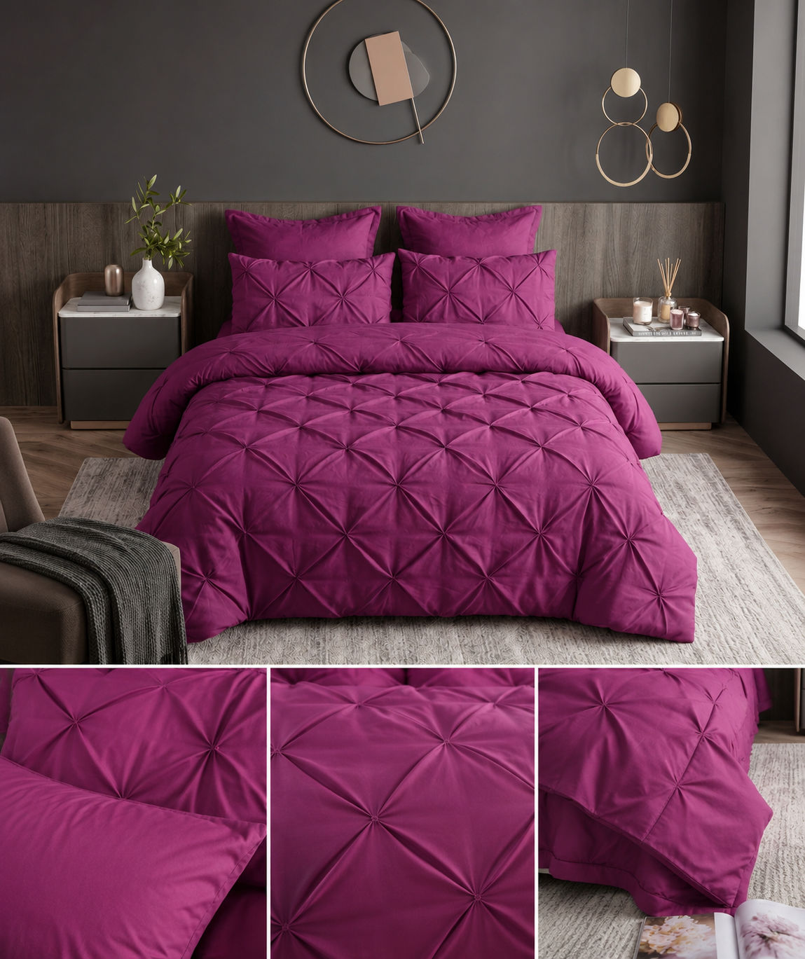 Lenjerie de pat, 6 piese, 100% BUMBAC, 200x230 cm, bordo
