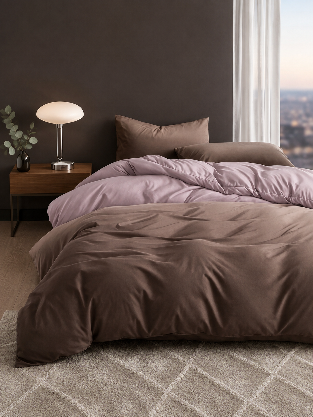 Lenjerie de pat, 6 piese, 200x230 cm, 70%BUMBAC, maro
