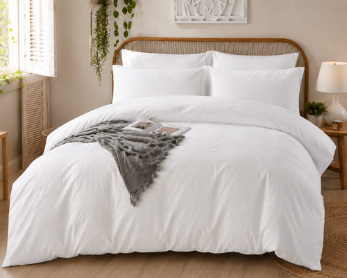 Lenjerie de pat, Creponat Satin, 6 piese, 200x230 cm, alb